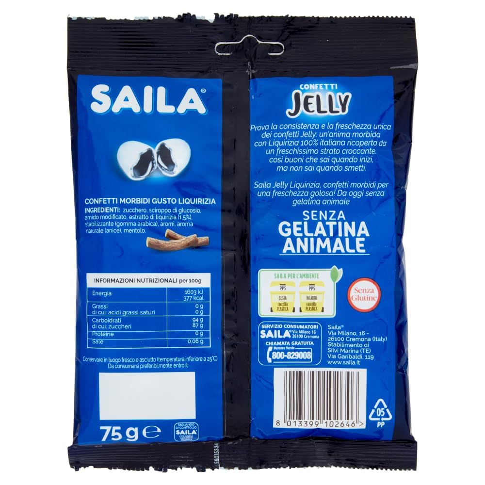 Italian Gourmet Lot de 6 sachets de confiserie à la réglisse sans gélatine 6 x 75 g + Polpa italien Gourmet 400 g