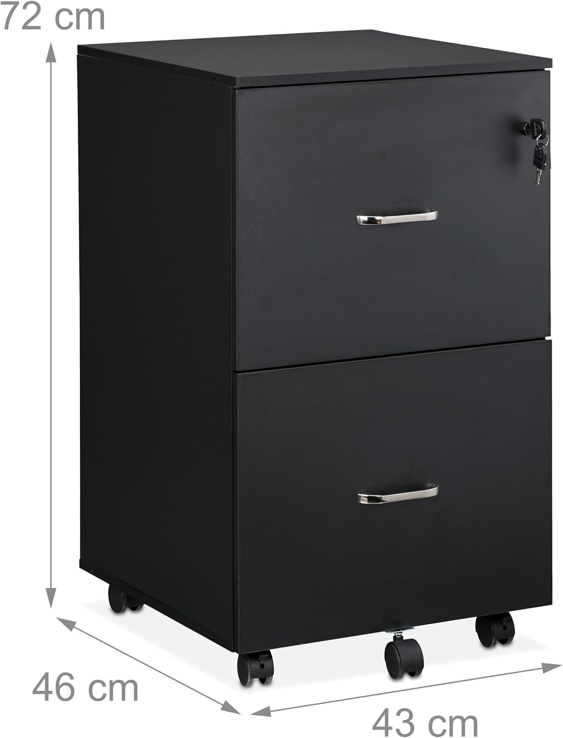 Mobile Cabinet, 2 Drawers with Suspension Files, 72 x 43 x 46 cm, Lockable, Office Furniture, Black, Plastic 80% Fibre Plate 10% Metal