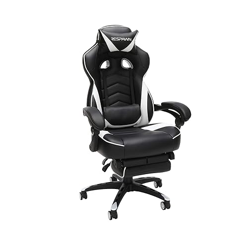 RESPAWN 110 Ergonomic Gaming Chair with Footrest Recliner - Racing Style High Back PC Computer Desk Office Chair - 360 Swivel, Adjustable Lumbar Support, Headrest Pillow, Padded Armrests - 2019 White - Black, White - racecar-style gaming chair