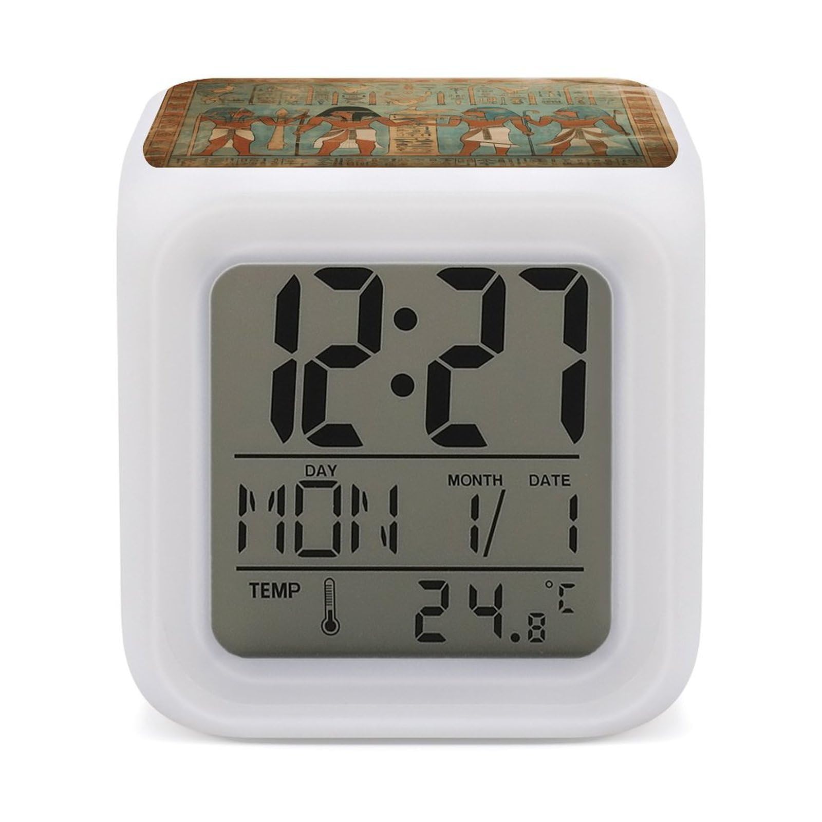 VstaDank Women in Ancient Egypt Alarm Clock with 7 Color Changing Night Light Date Temp Display Wake Clocks LED Display Digital Clock Electric Desk Clocks for Living Office Bedroom Decor