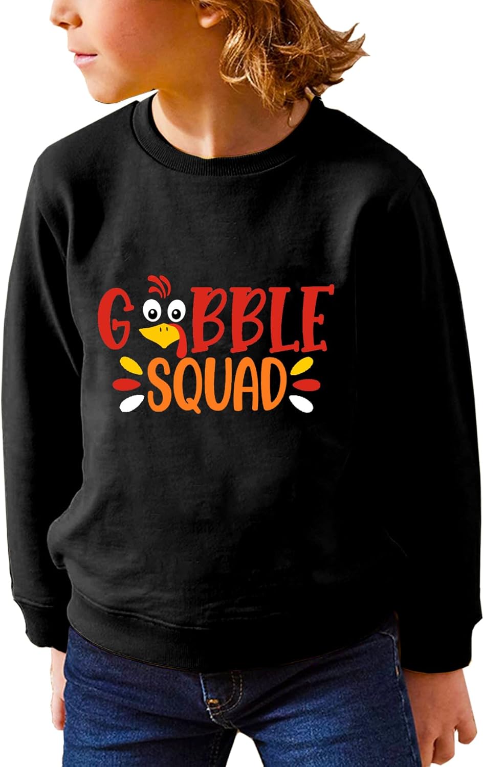 Remimi Thanksgiving Kids Black Sweatshirt Girl Boy Turkey Shirt Long Sleeve Classic Gobble Squad Holiday Pullover Top Black 9-10 Years - Image 2