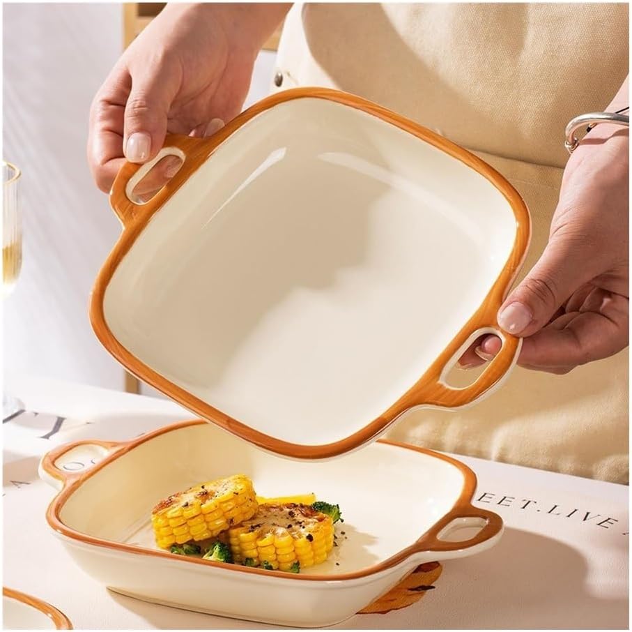 Casserole Dish 7.5inch Double-Handled Ceramic Baking Pan Household Tool Oven Microwave Baked Rice with Cheese