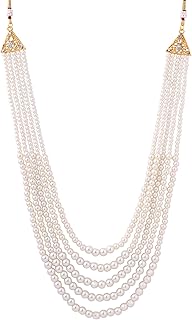 Yellow Chimes Dulahmala For Mens Golden Beads Pearl Necklace Jewellery for Groom Dulha Moti Mal Haar For Men Sherwani Neck...