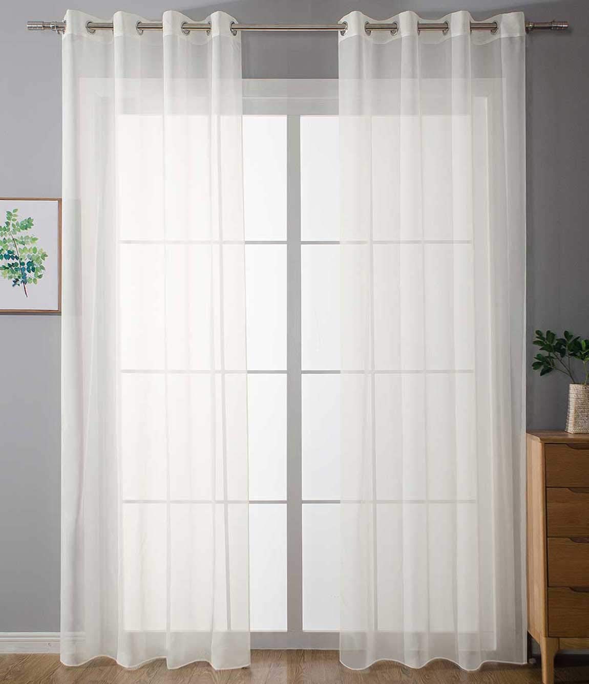 Gardinenbox Tende Trasparenti Uni - 2 Pezzi 145x140 Cm - Color Crema - Con Occhielli - Per Soggiorno E Camera