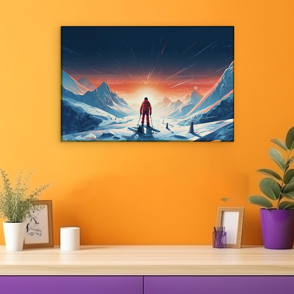 Canvas for Living room. Skiing into the Sunset Beyond the Stars, 27 x 18 inch Canvas Wall Art - Surrealistic Visions - Modern Home Decor