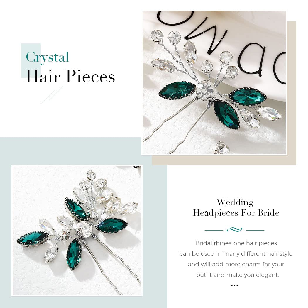 Amazon.com : Unicra Silver Green Crystal Hair Pins  display picture 1