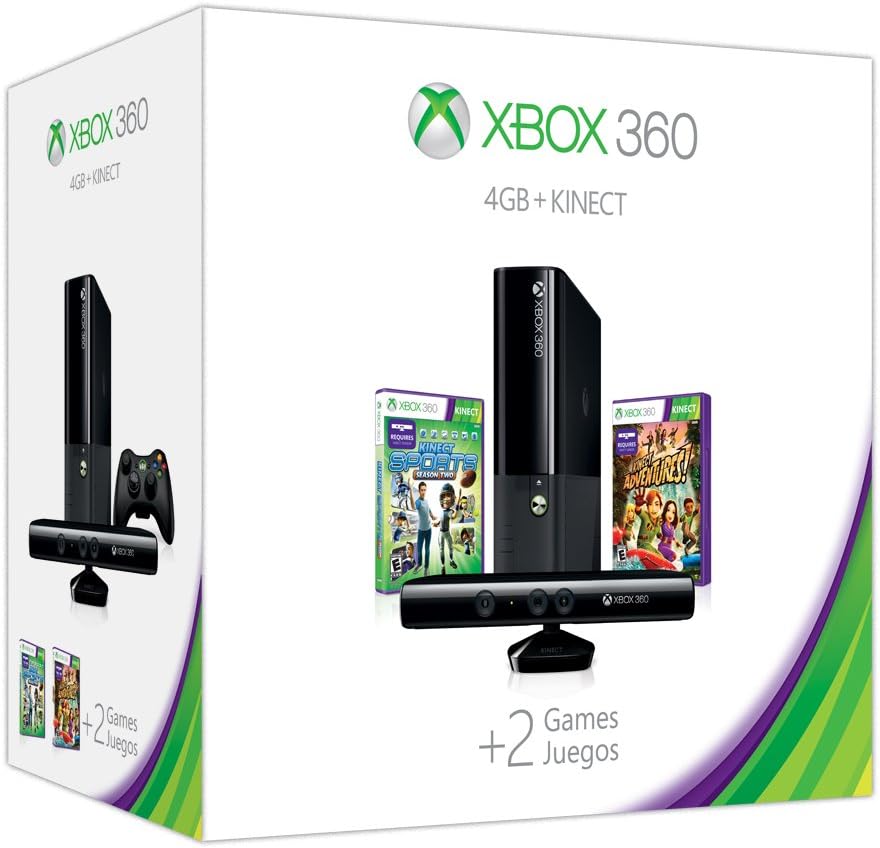 Xbox 360 4GB Kinect Holiday Value Bundle features two great games: Kinect Sports: Season Two and Kinect Adventures