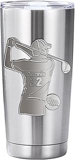 LALILIESS Personalized Golf Players Tumbler Mug, Custom Golfer Name& Number Stainless Steel Travel Mugs, Truck Driver Tumbler, 20 OZ Golf Ball Cup Christmas Birthday Gifts for Men Dad Husband