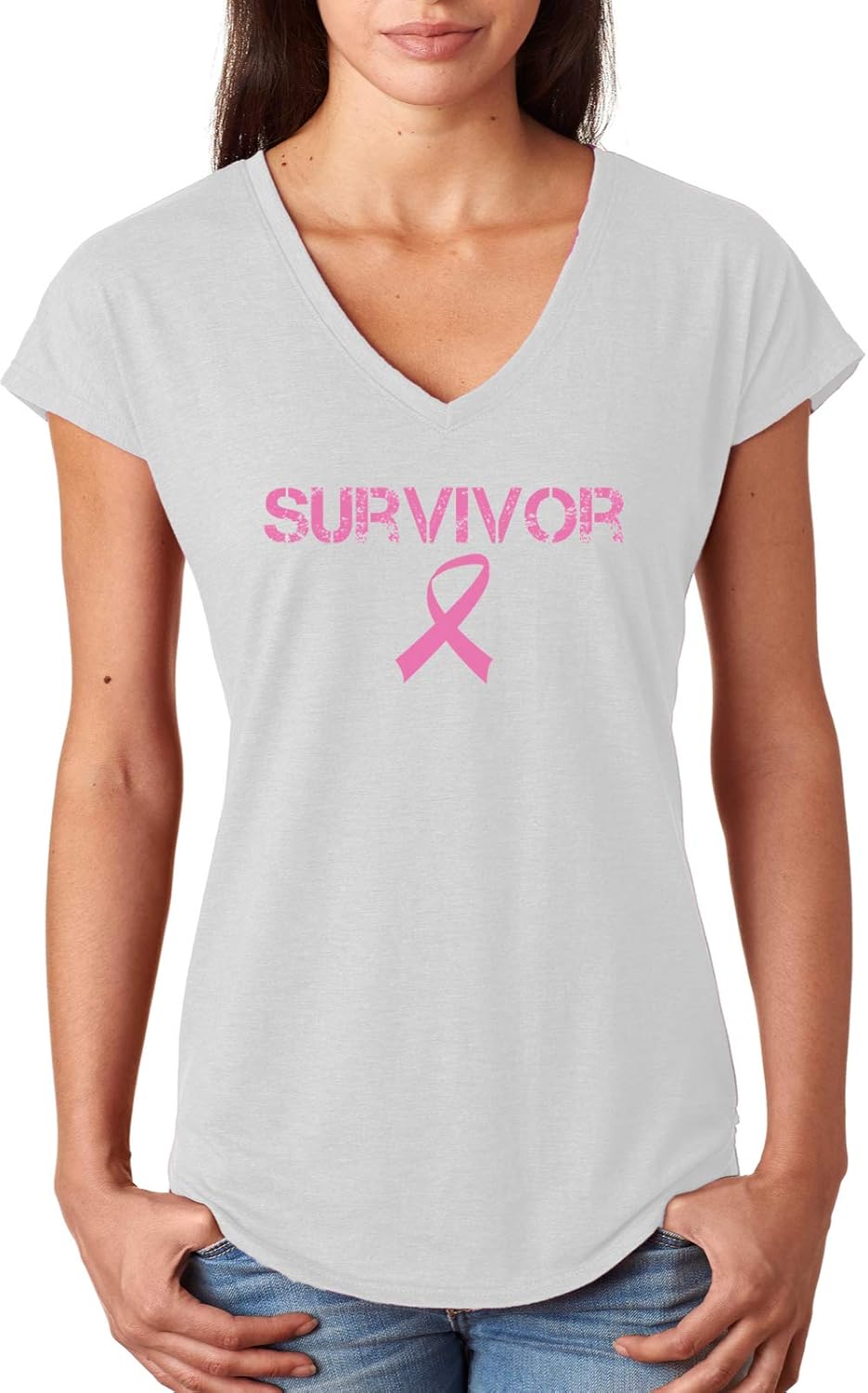 Buy Cool Shirts Ladies Breast Cancer T-Shirt Survivor Triblend V-Neck