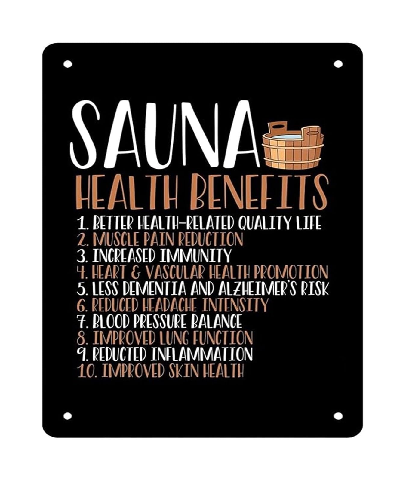 HDKYSWBUEJ Wellness Metal Sign 10 Sauna Benefits Vintage Decor for Home Gym Spa Locker Room (8 X 12 in)
