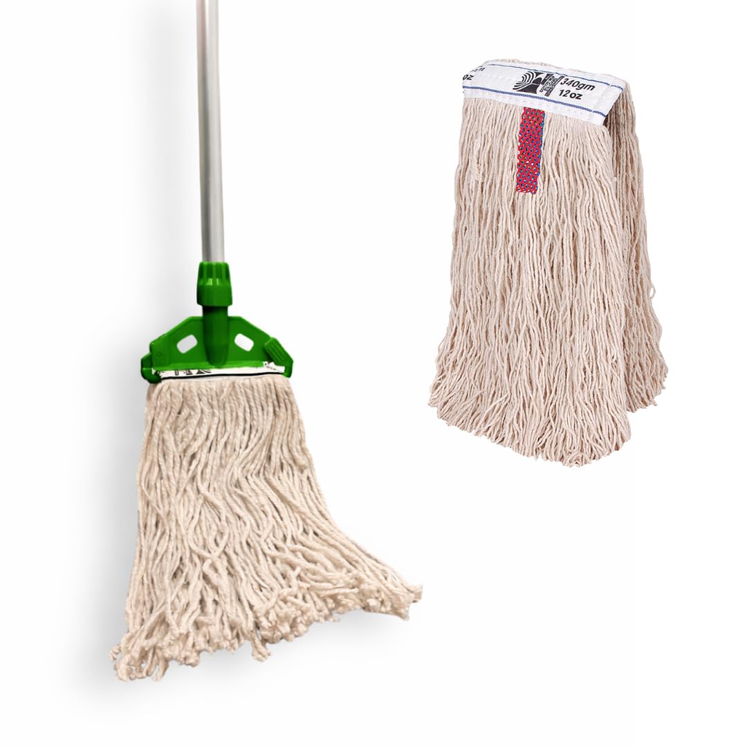 AVERN Industrial Mop Flat Kentucky String Mops 12oz Floor Mop with 2 Reusable Mops & Handle , Heavy Duty Commercial Mops for Home Mall,Factories,Warehouses,Office Stairs Green