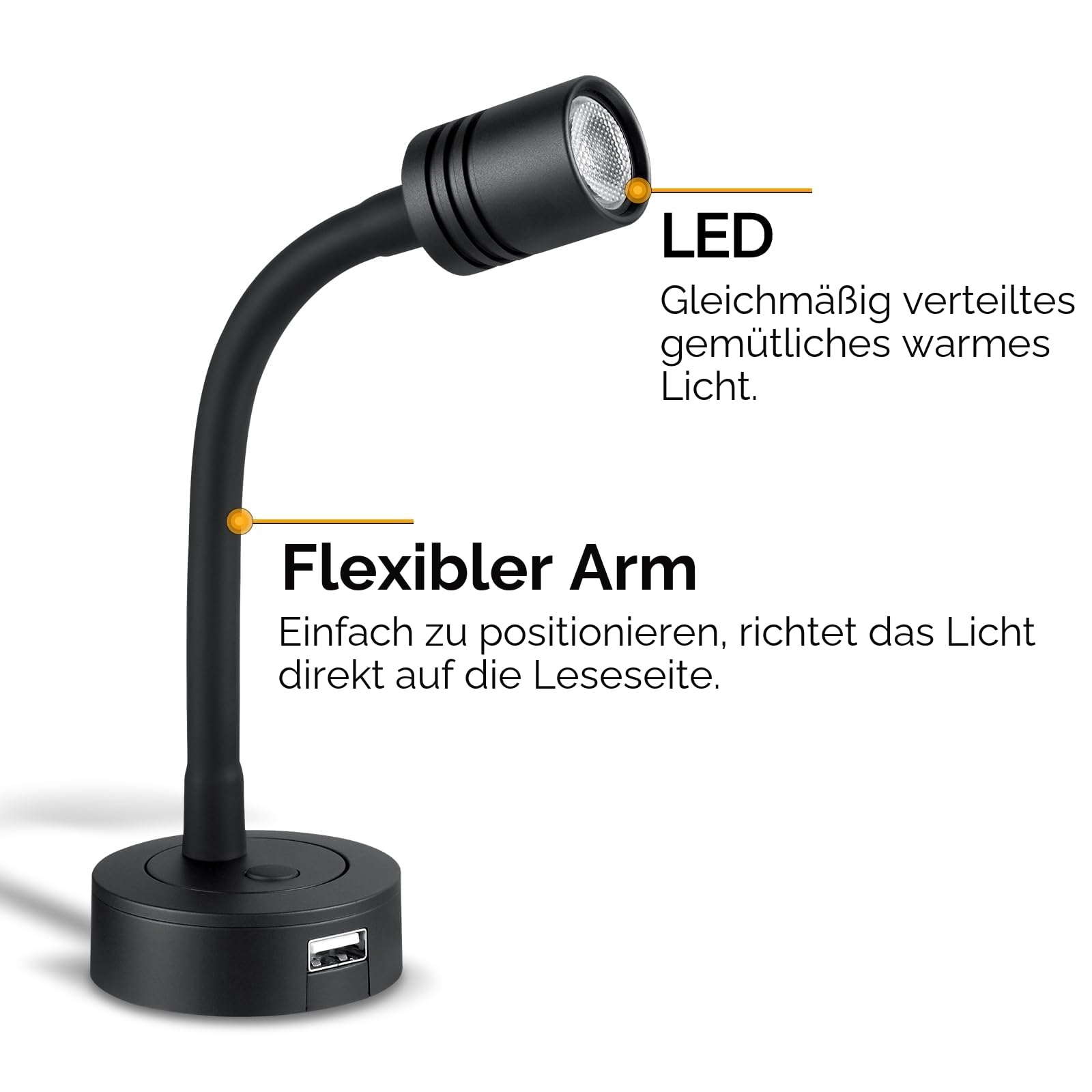 LED Leselampe 12V Dimmbar Schwanenhals USB-Anschluss Wandlampe 2 Stück DC 12V-24V Spot für Boot Wohnwagen Yacht