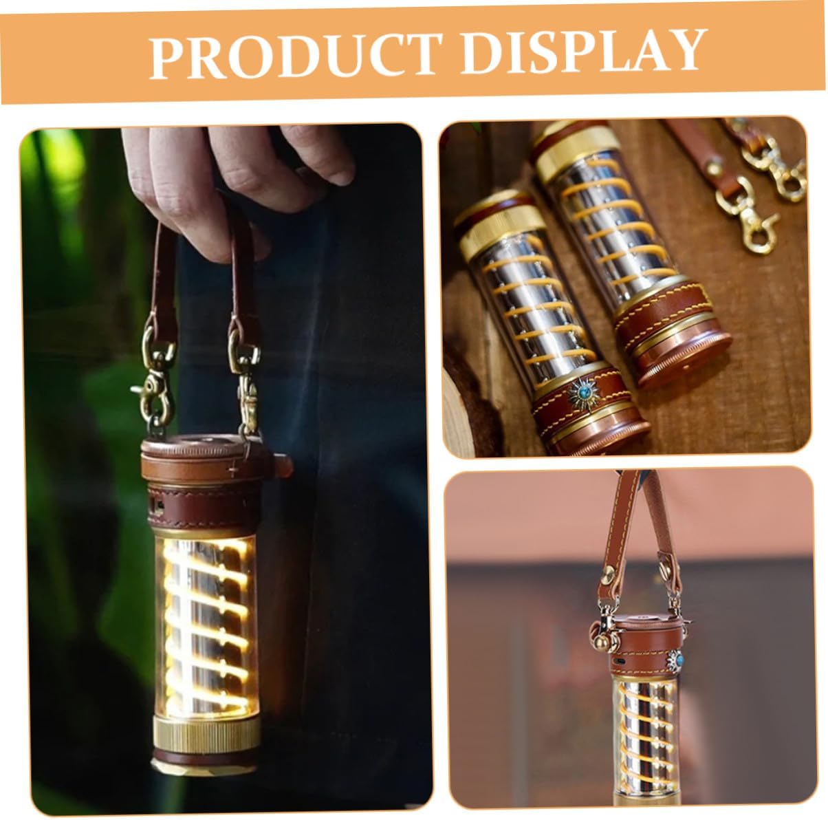 Kisangel Camping Lantern Straps 3pcs Set, Leather Portable Light Rope Carrier with Tent Hanging Rope for Outdoor Camping and Hiking Lantern Accessories