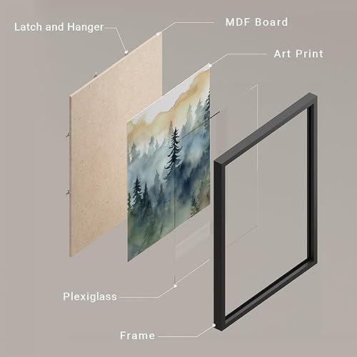 Miniatura 4 de SIGNWIN Arte de pared enmarcado en acuarela de pinos, bosque y montaña, juego de 4 ilustraciones geométricas abstractas, impresiones decorativas de