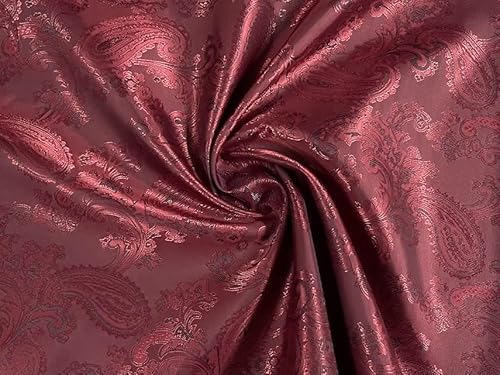 Paisley Jacquard Satin Lining Fabric Material Wine RED 5MTR