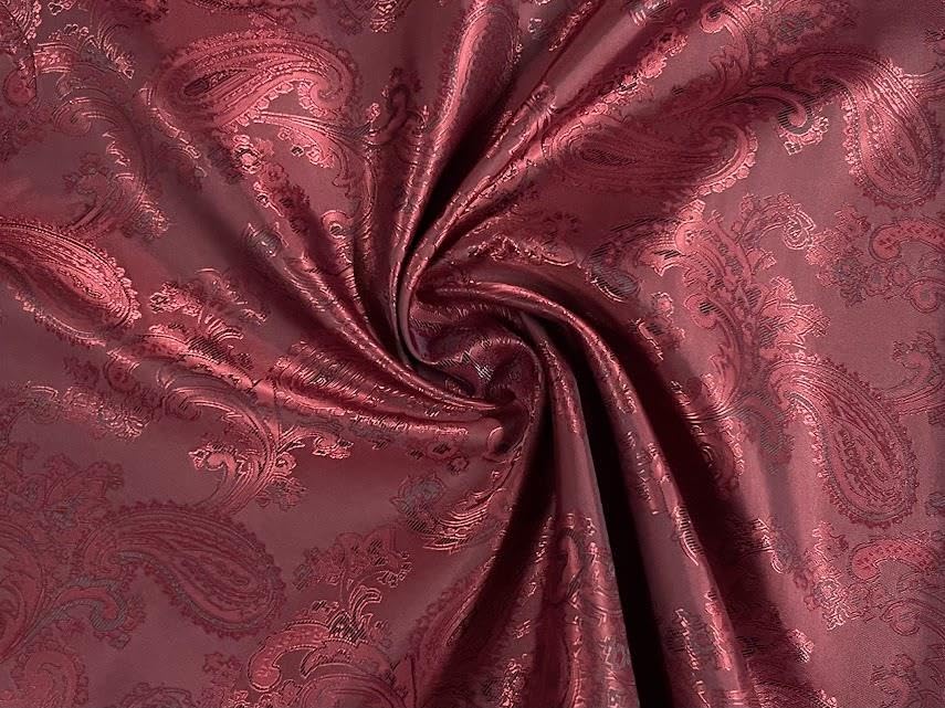 Tissu jacquard satiné cachemire rouge vin 1 m