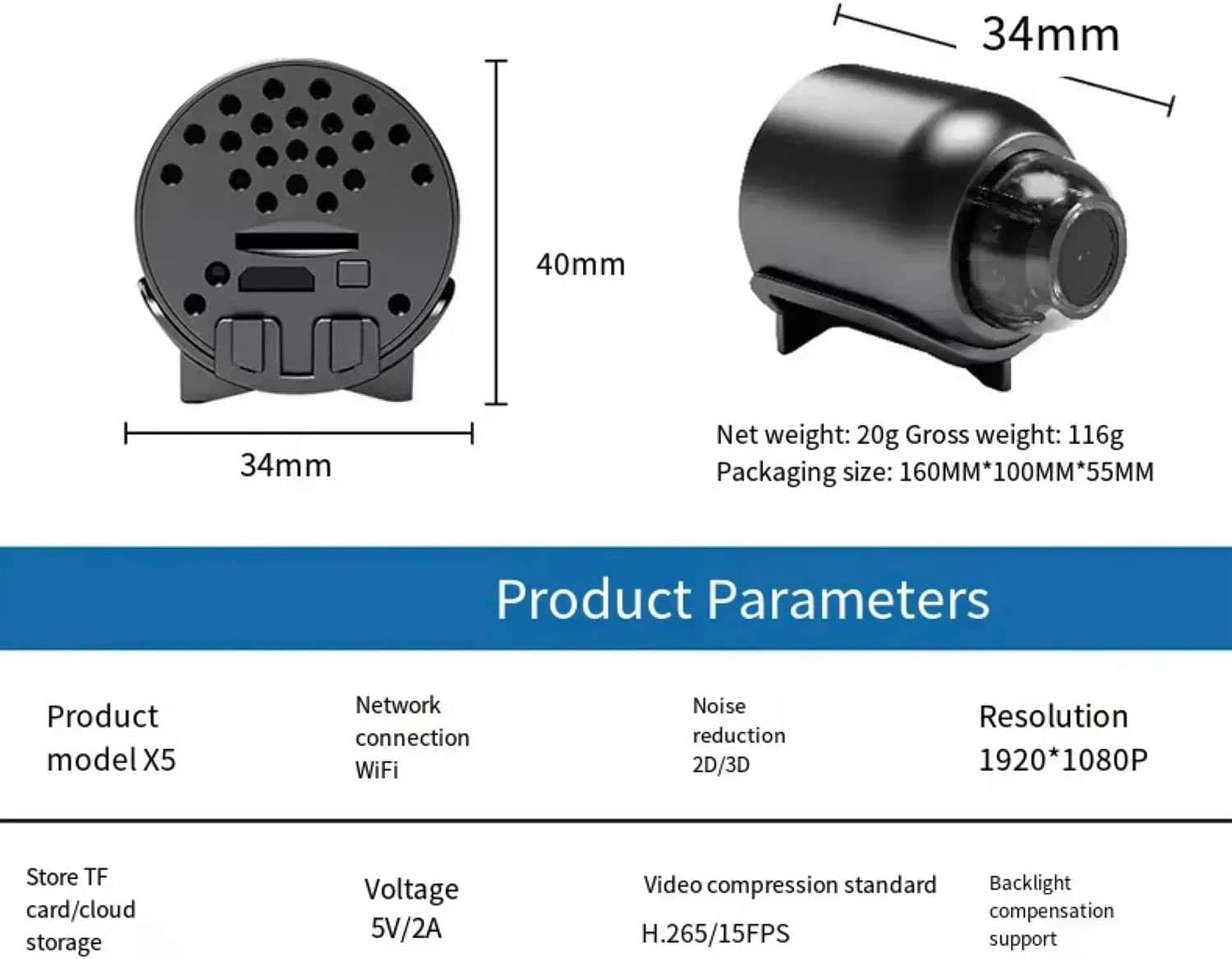 Mini kamera WiFi HD 1080P – noktowizor w zestawie, małe kamery do monitoringu domowego, rejestrator wideo do użytku w pomieszczeniach(z kartą pamięci 64 GB)