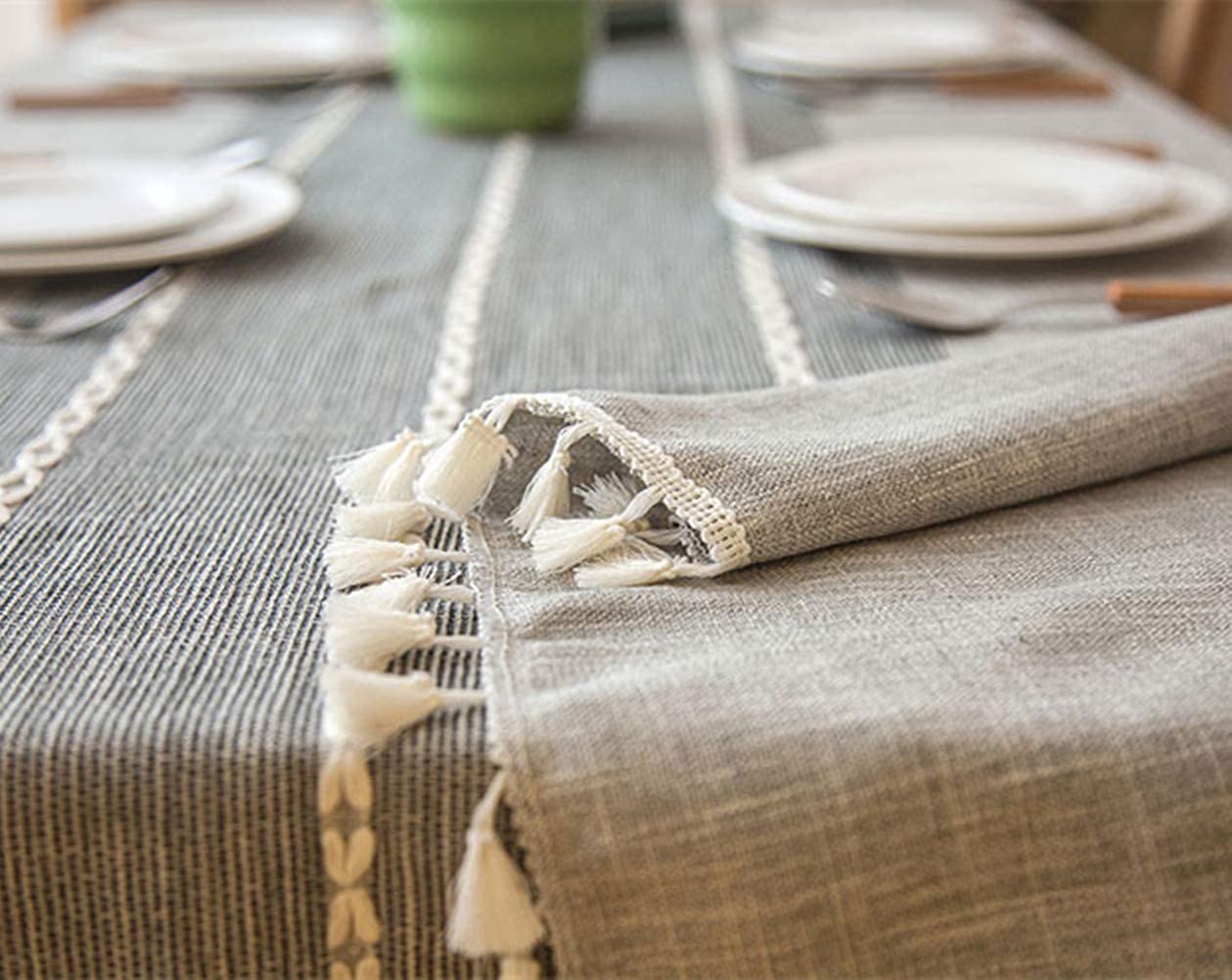 Tovaglia Grigia in Cotone E Lino Copritavolo in Pizzo Nappa Impermeabile E Antimacchia per La Decorazione in Cucina E Sala Da Pranzo,120CM*160CM
