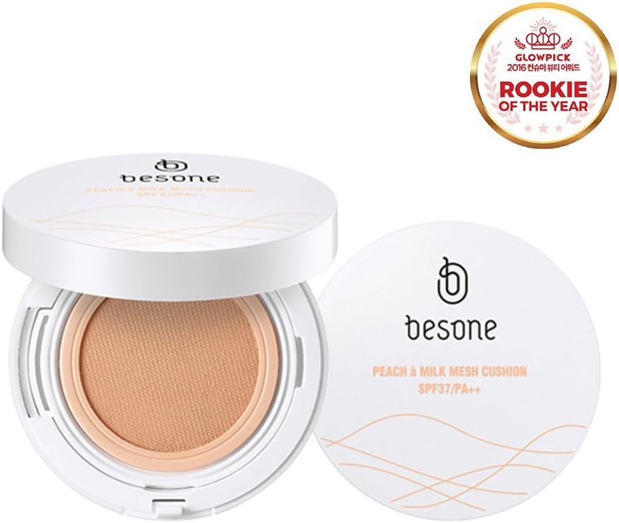 (Exp:20181024) BESONE Peach à Milk Mesh Cushion Foundation BB Cream Compact Cover Moist Makeup, SPF37/PA++, 23 Natural Beige