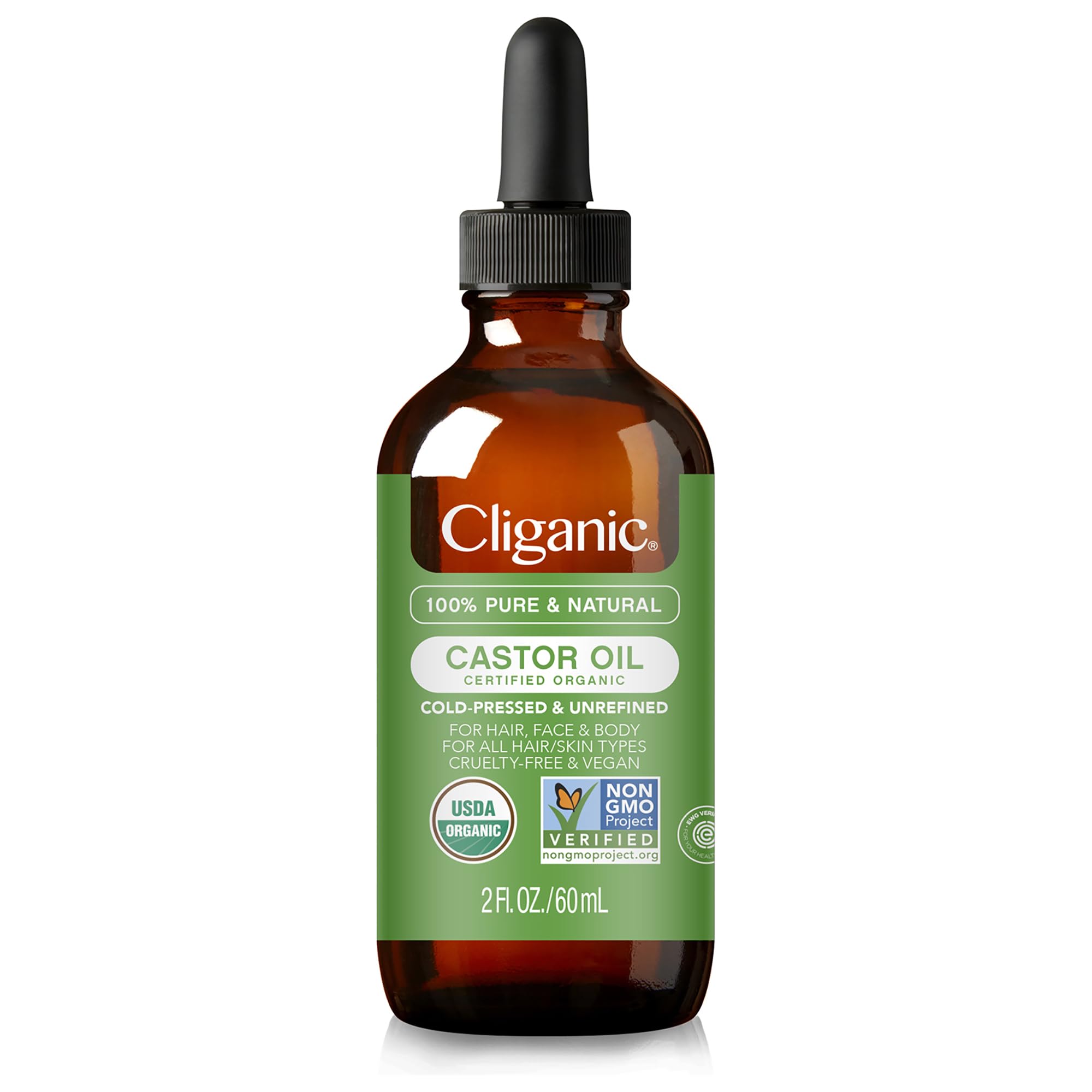 Organic Castor Oil, 100% Pure (2oz Glass Bottle with Eyelash Kit) - For Eyelashes, Eyebrows, Hair & Skin (Packaging May Vary)