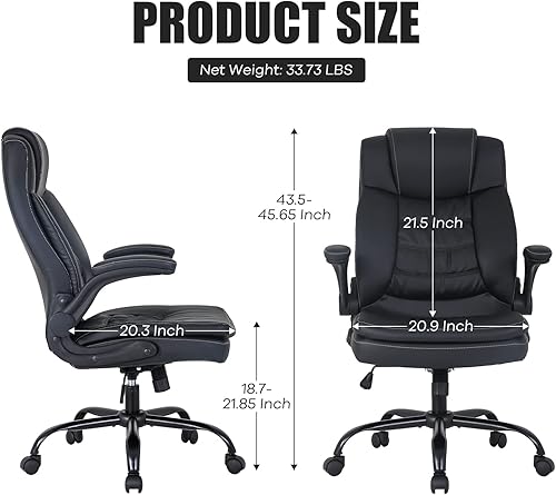 Miniatura 3 de MGHH Silla de oficina, silla de computadora con soporte lumbar, reposabrazos ajustable, silla giratoria de piel sintética con respaldo alto, silla