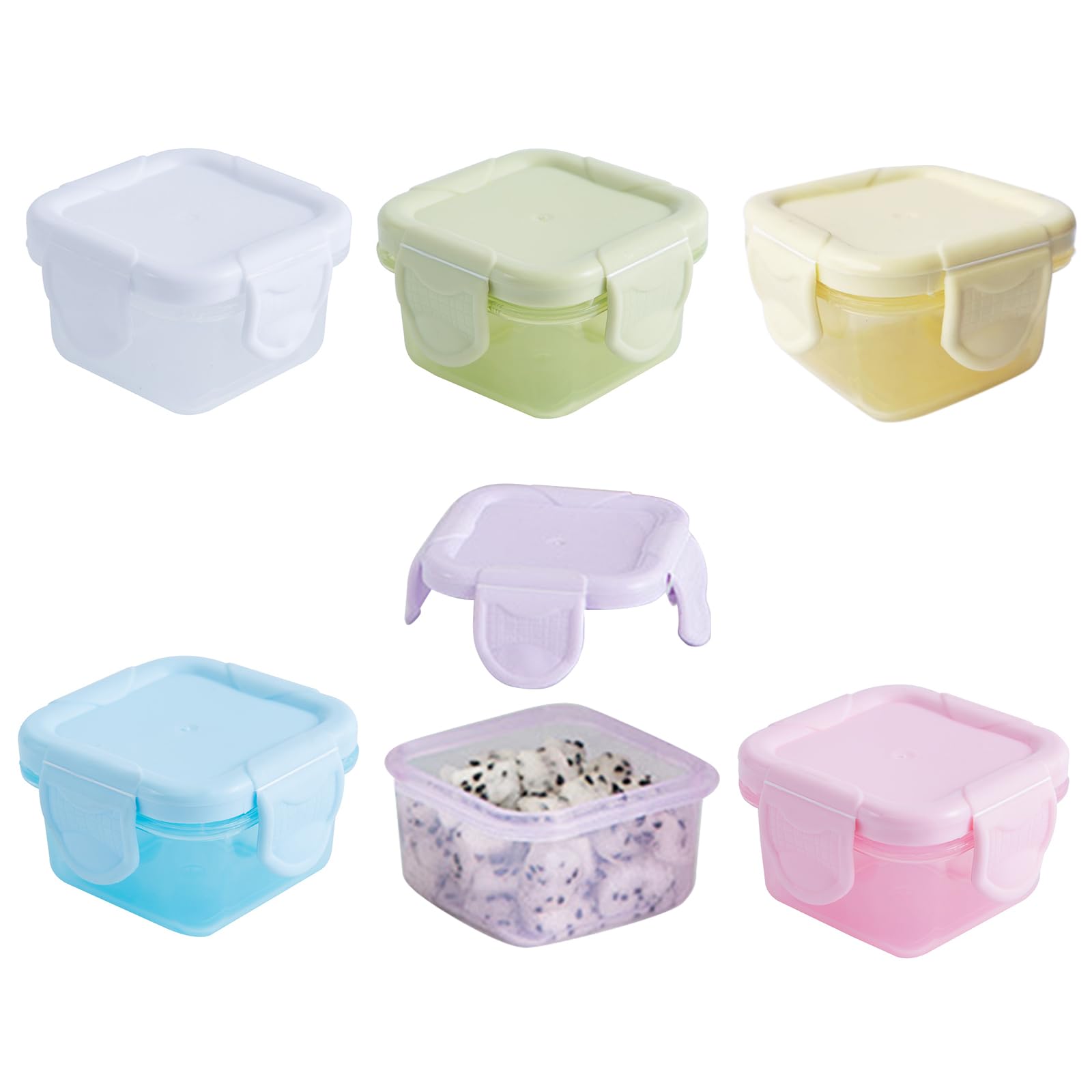 6 Pcs Small Food Storage Containers with Lids for Snack and Puree, 60 ML Capacity, Salad Dressing Container, Microwave & Dishwasher Safe, Reusable Plastic Stackable Jars for Adults Kids