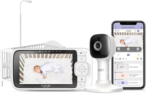 HUBBLE CONNECTED Nursery Pal Skyview Baby Monitor, monitor de bebé HD de 5 pulgadas con cámara de montaje para cuna