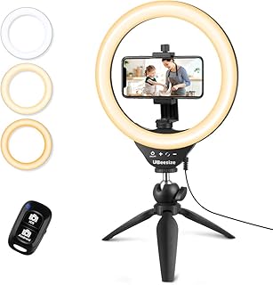 UBeesize 10" Selfie Ring Light with Tripod Stand & Cell Phone Holder, Dimmable Desktop LED Circle Light for Live Streaming/Makeup/YouTube/TIK Tok, Compatible with iOS and Android Phones