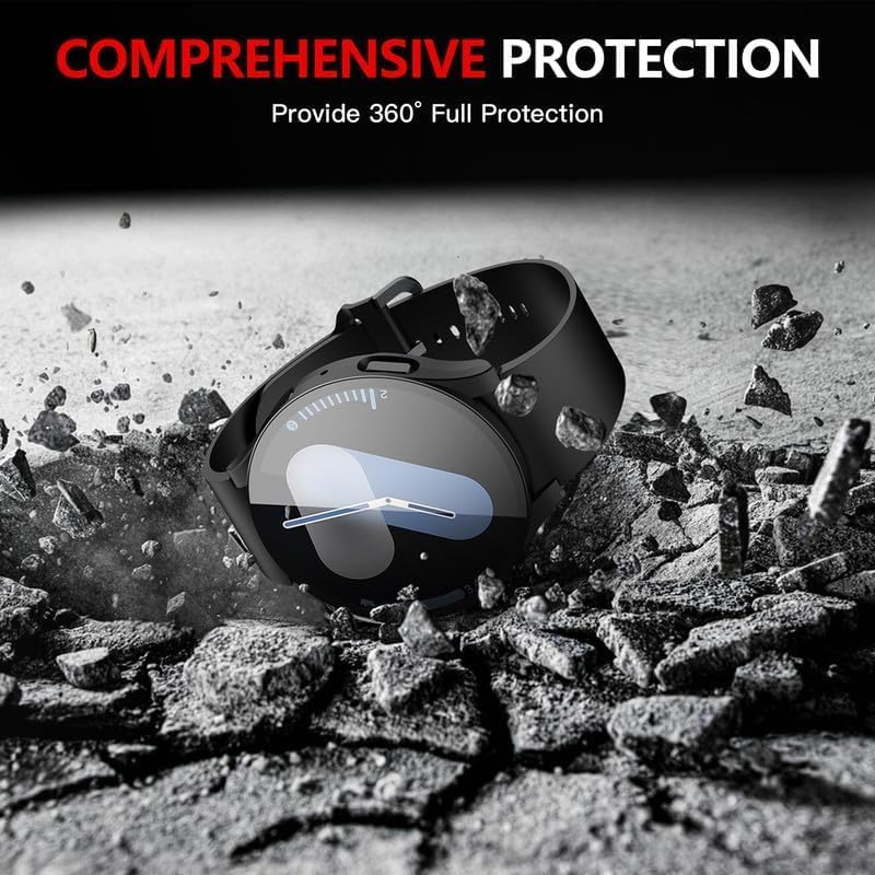 Image of OJOS Hard PC Screen Protector Case for Samsung Galaxy Watch 7 44mm, Anti-Slip Ultra-Thin Scratch Resistant Cover with Tempered Glass for Galaxy Watch7-Black