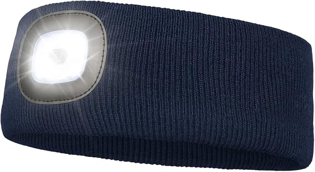 LED Headband Light, USB Rechargeable Running Gadgets High Stretch Headlamp for Men Gifts as Christmas Stocking Fillers Birthday Fathers/Mothers Day, Lightweight