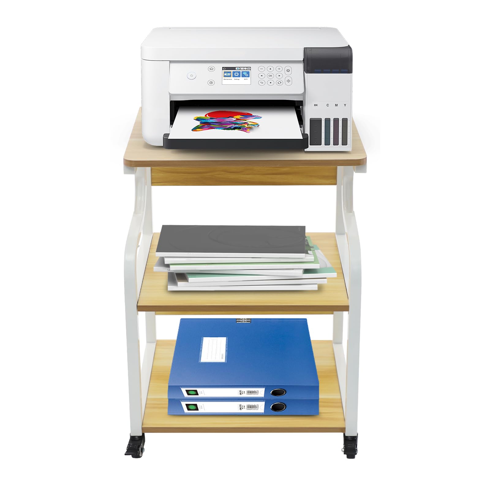 Druckerständer mit Rollen 3 Ebenen 80 kg 50x40x74.5 cm für Haus Büro