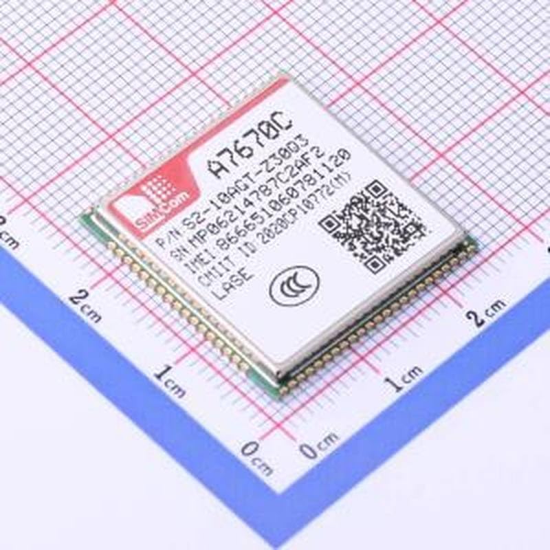 Top view of SIMCom A7670C-LASE module on a grid for size reference