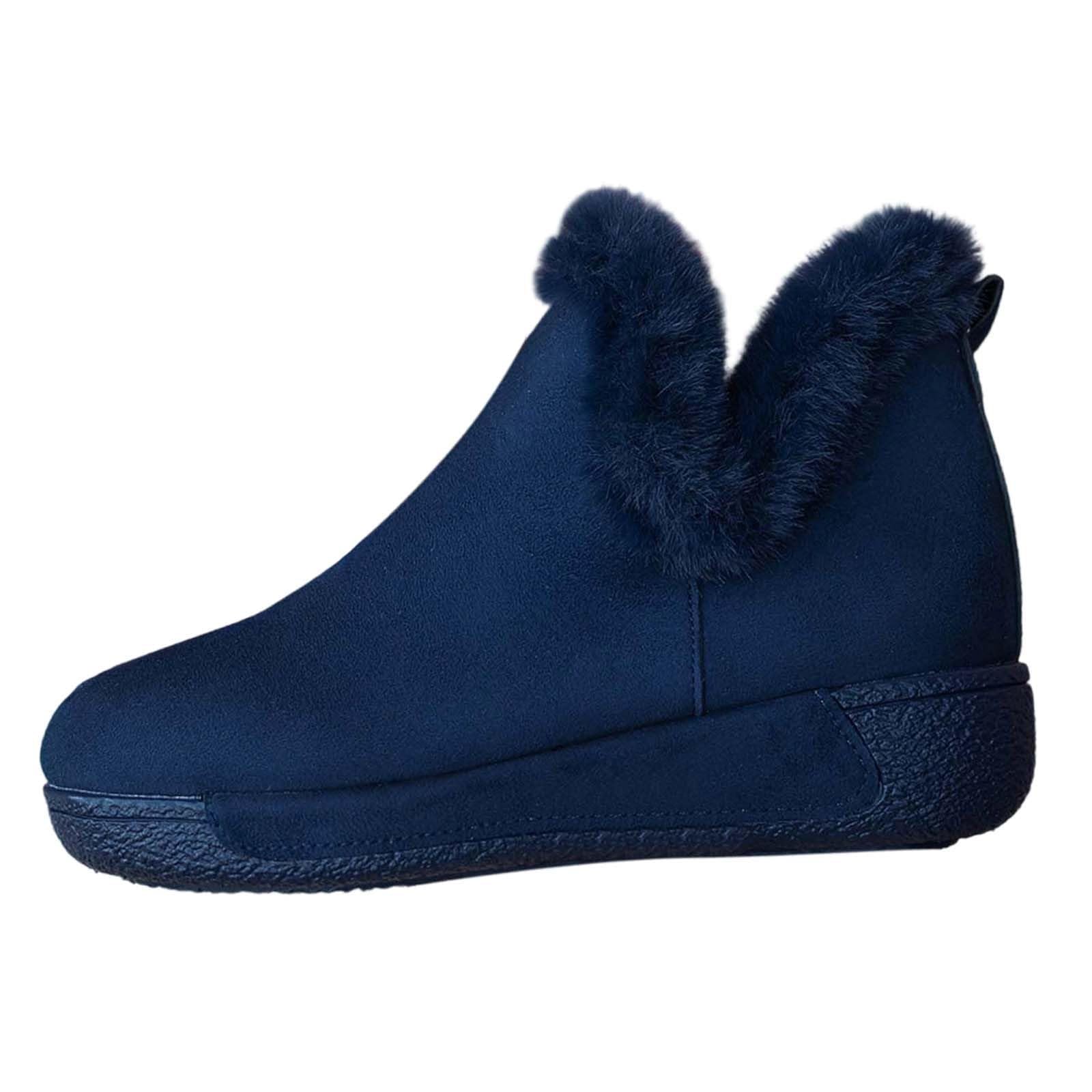 Snow Boots for Women Winter Warm Fuzzy Fleece Lined Faux Suede Ankle Booties Comfortable V-Cut Slip On Short