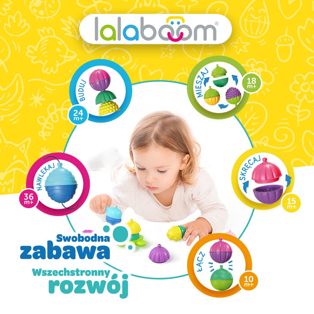 Trefl, Lalaboom - Kulko-klocki Sensoryczne, Zwierzątka - Zestaw 24 Elementów, Zabawka 4w1, Klocki dla Maluchów, Rozwój Motoryczny, Bezpieczna Zabawka Edukacyjna dla Dzieci od 10 miesięcy