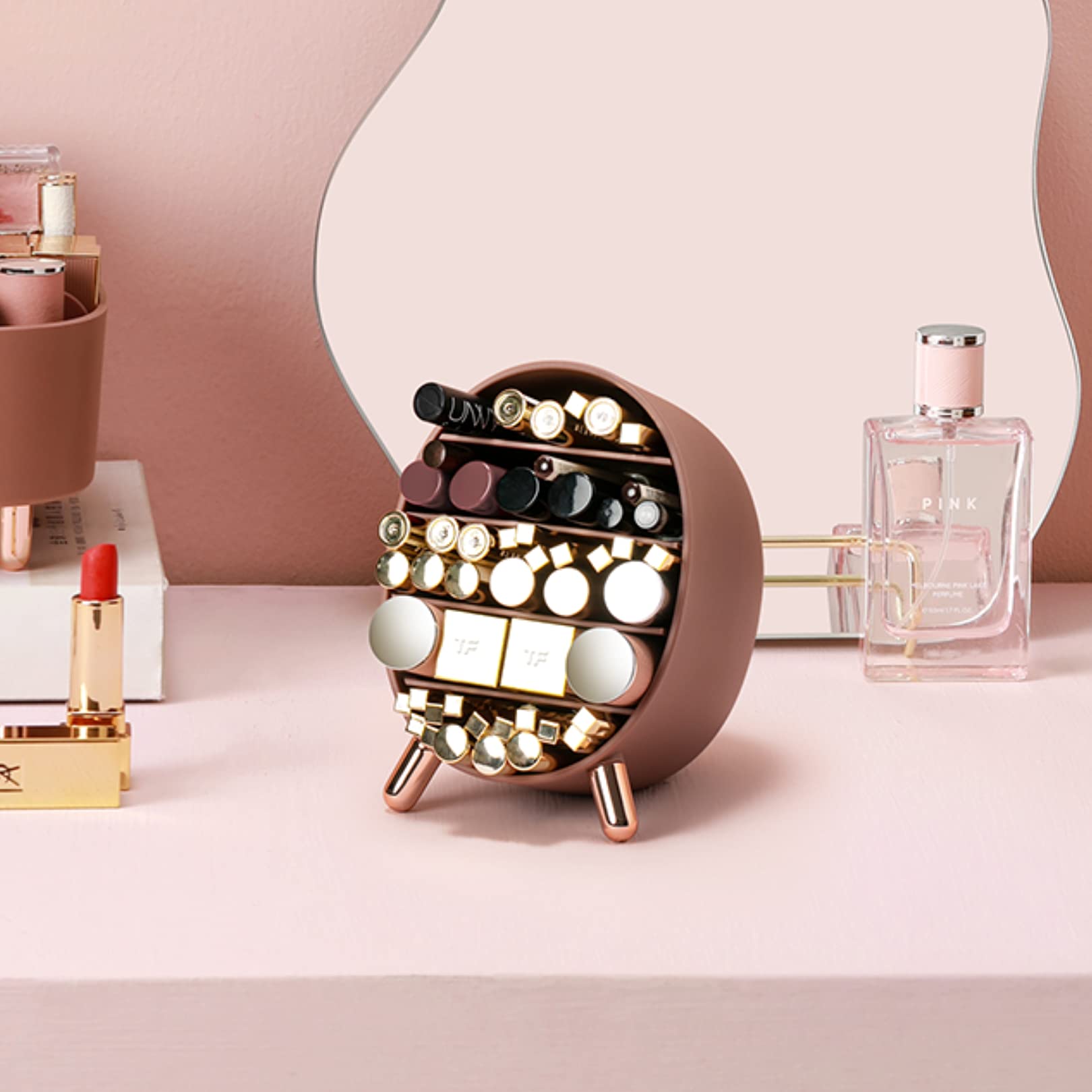 Desktop Multi-layer Storage Box,Large capacity Comestics Organizer,Office supplies organizer,makeup storage,Ajustable partition make up storage (Horizontal-Cylinder, Bean Paste)