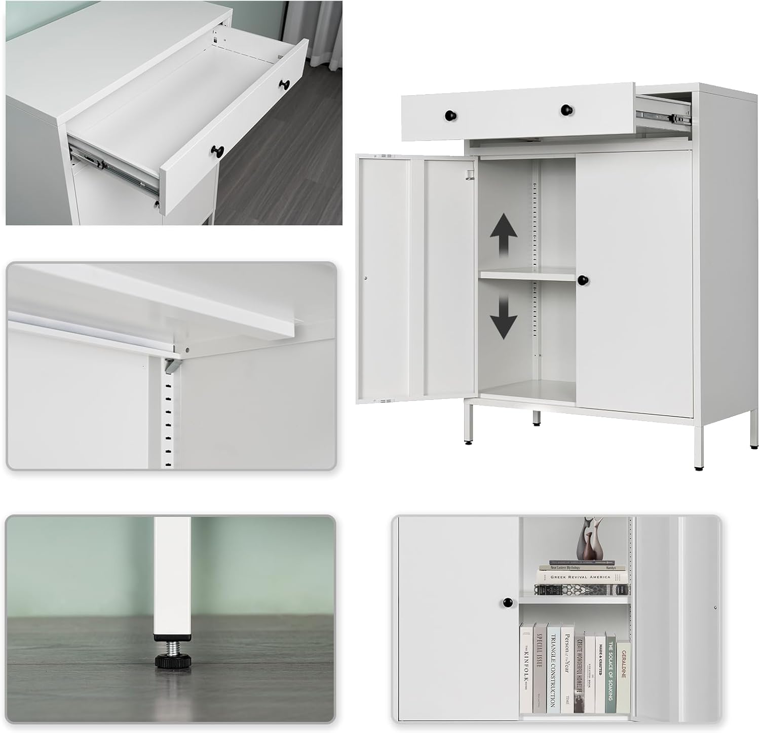 BESFUR Metal Storage Cabinet 35" H,Metal Cabinet with Drawer and Adjustable Shelf for Home Office, Garage,Classroom, Apartment, Warehouse, Utility Room White