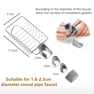 Sponge Drain Rack, Faucet Storage Rack, kitchen Sink Storage Rack, Bathroom Storage Rack, Shelf Hanging from The Faucet, Stainless Steel Hanging Storage Rack, Soap Dish Brush Dishcloth Drainer Rack