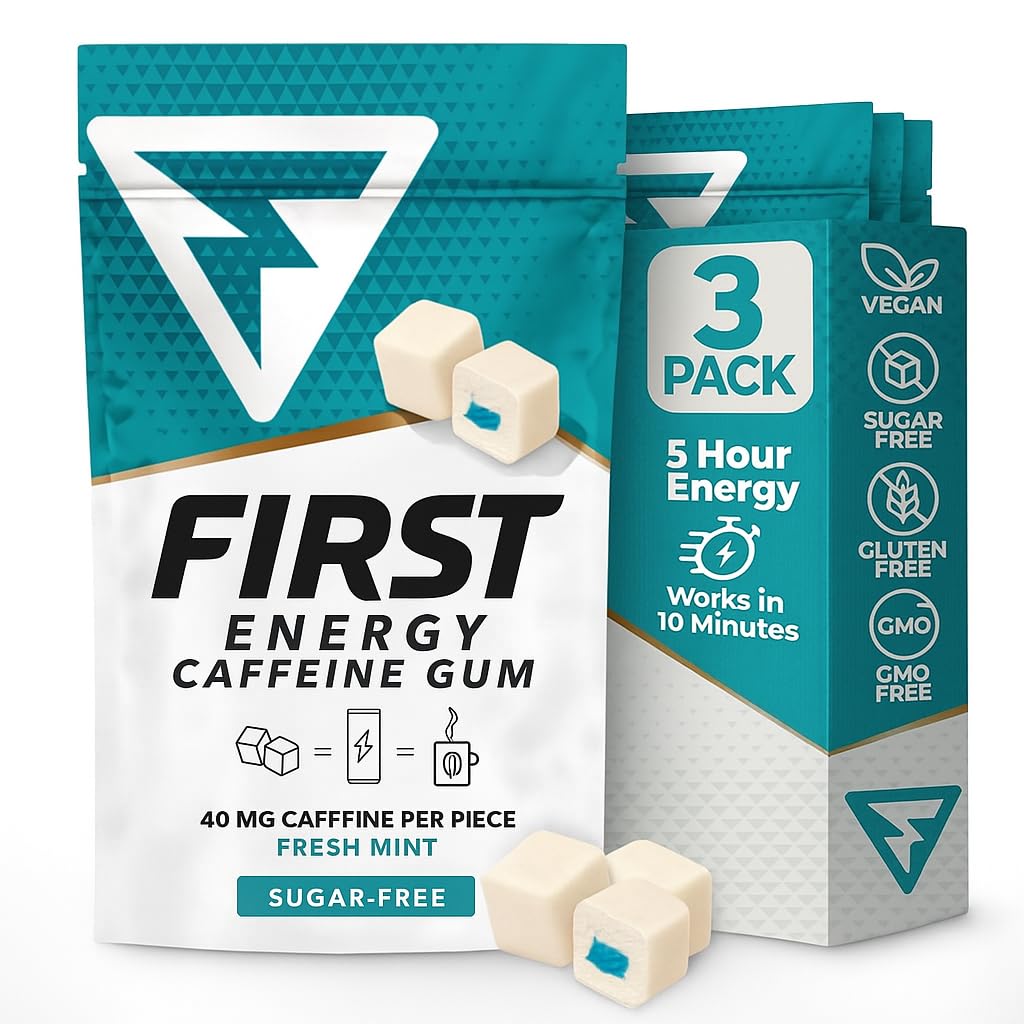 First Energy Gum Chicle Menta Sin Azúcar, Pack de 3 Unidades