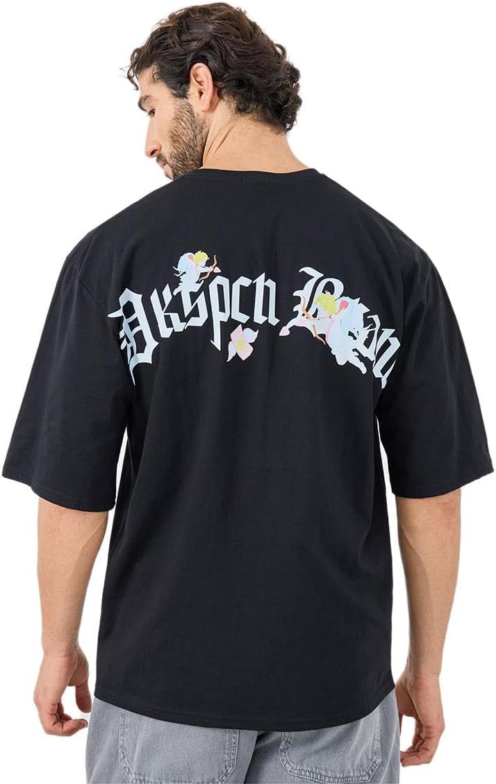 Men Slogan Print Round Neck Oversized T-Shirt