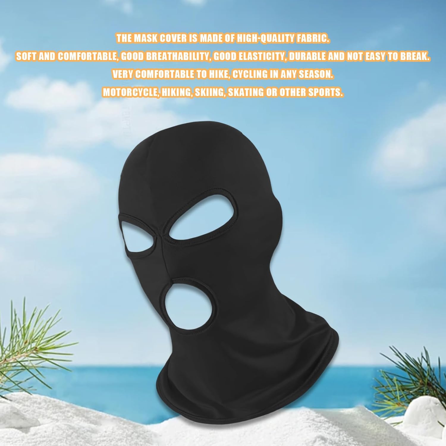 3 Hole Black Balaclava Ski Mask, Thin Full Face Mask for Men Women Motorcycle Bike Hunting Cycling Cap Ski