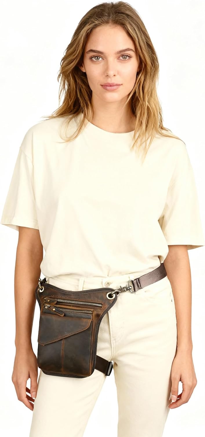 Canvas + Leather Motorcycle Travel Fanny Waist Pack Drop Thigh Leg Bag Pouch For Men Women FB2141 - Image 2