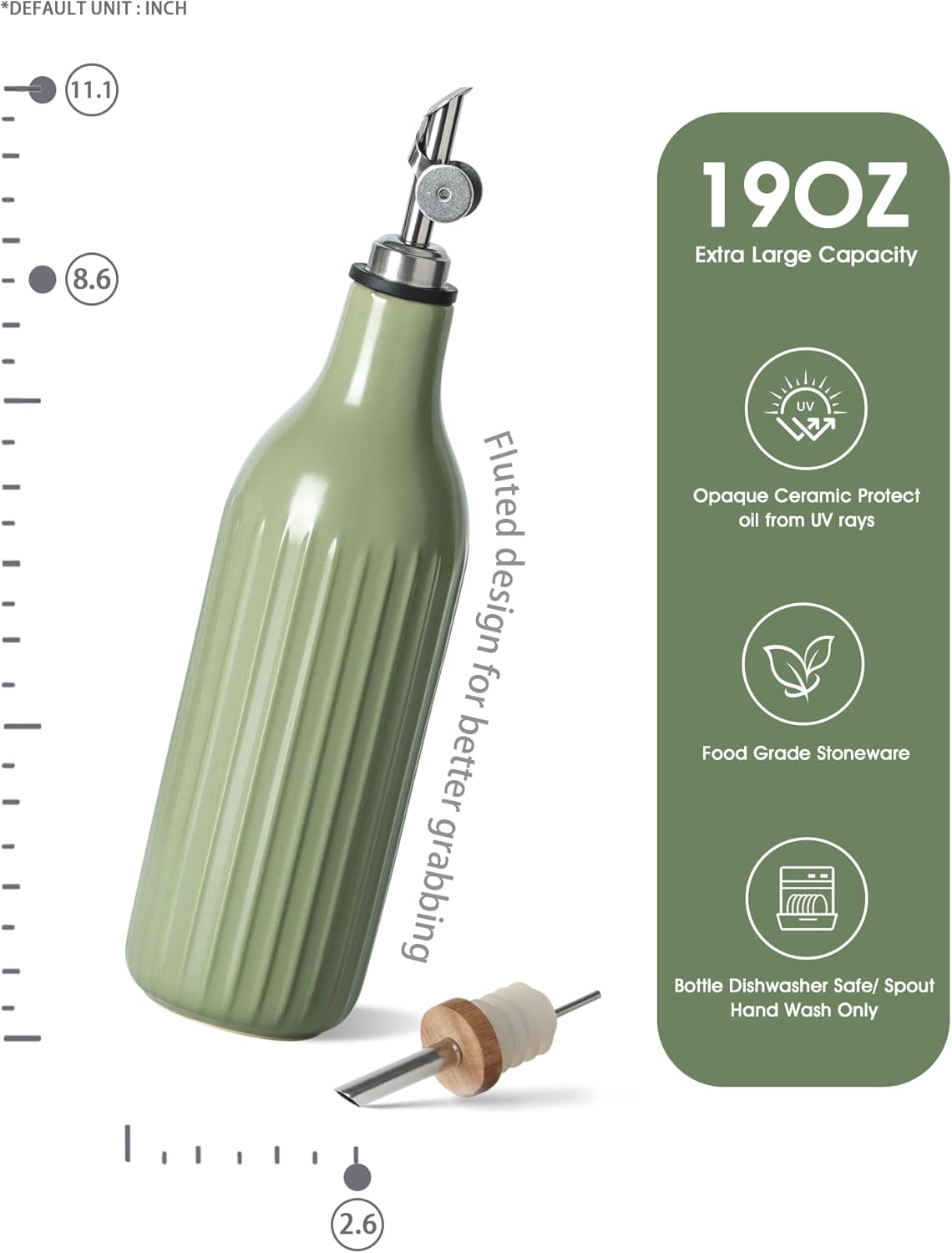 FE FUN ELEMENTS Olive Oil Dispenser Bottle, 19 oz Oil Dispenser for Kitchen and Vinegar Dispenser Bottle, Suitable for Vinegar, Coffee Syrups & Other Liquids, Green