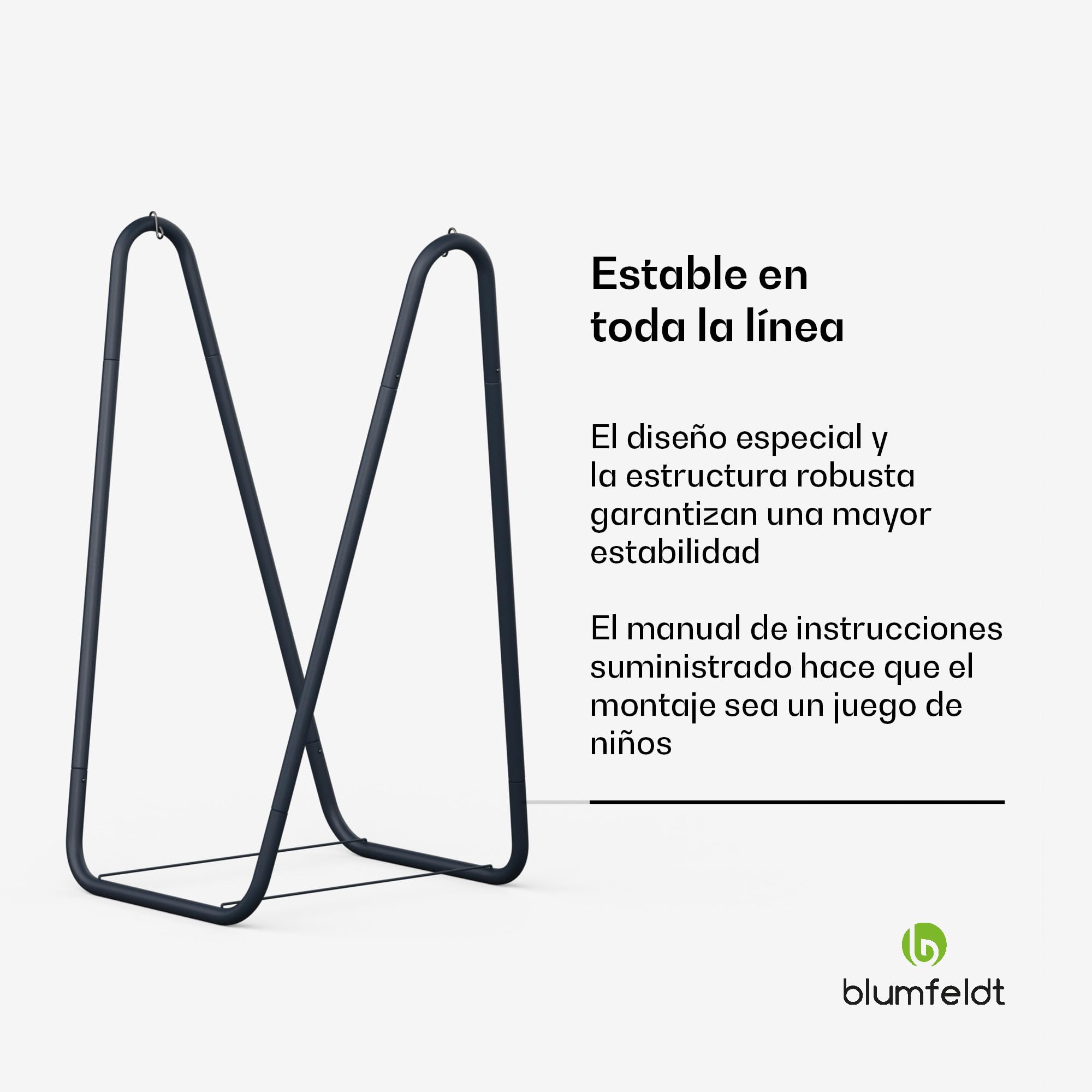 blumfeldt Soporte Estructura de Hamaca – Armazón de Acero para Hamaca, Capacidad 100 kg, Resistente al Óxido e Intemperie, Diseño Estable, 81,5×147×111cm