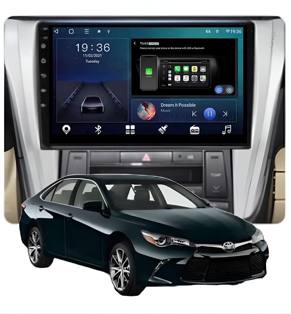 Car radio Android 14 - Toyotta Camry 2015-2017, Apple CarPlay and Android Auto, touch tactile 9 channels, multimedia system HD without film | Wi-Fi, RDS, DAB+ (T4 (4 GB/64 GB) 8 cœurs 5G QLED)