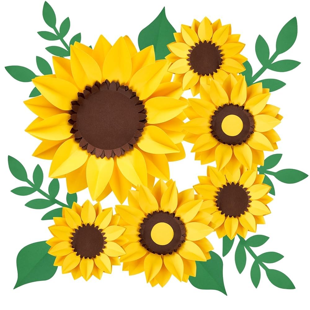 EASY JOY 6Pcs Sunflower Paper Flower Decorations for Wall 3D Large Artificial Yellow Paper Flowers for Indoors Outdoors Baby Showers Birthday Home Spring Summer Party Decorations