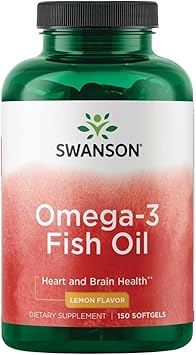 Swanson Omega-3 Fish Oil Heart, Brain, and Joint Support Supplement for Health-Conscious Adults - Lemon Flavor - 180 mg EPA + 120 mg DHA 150 Softgels