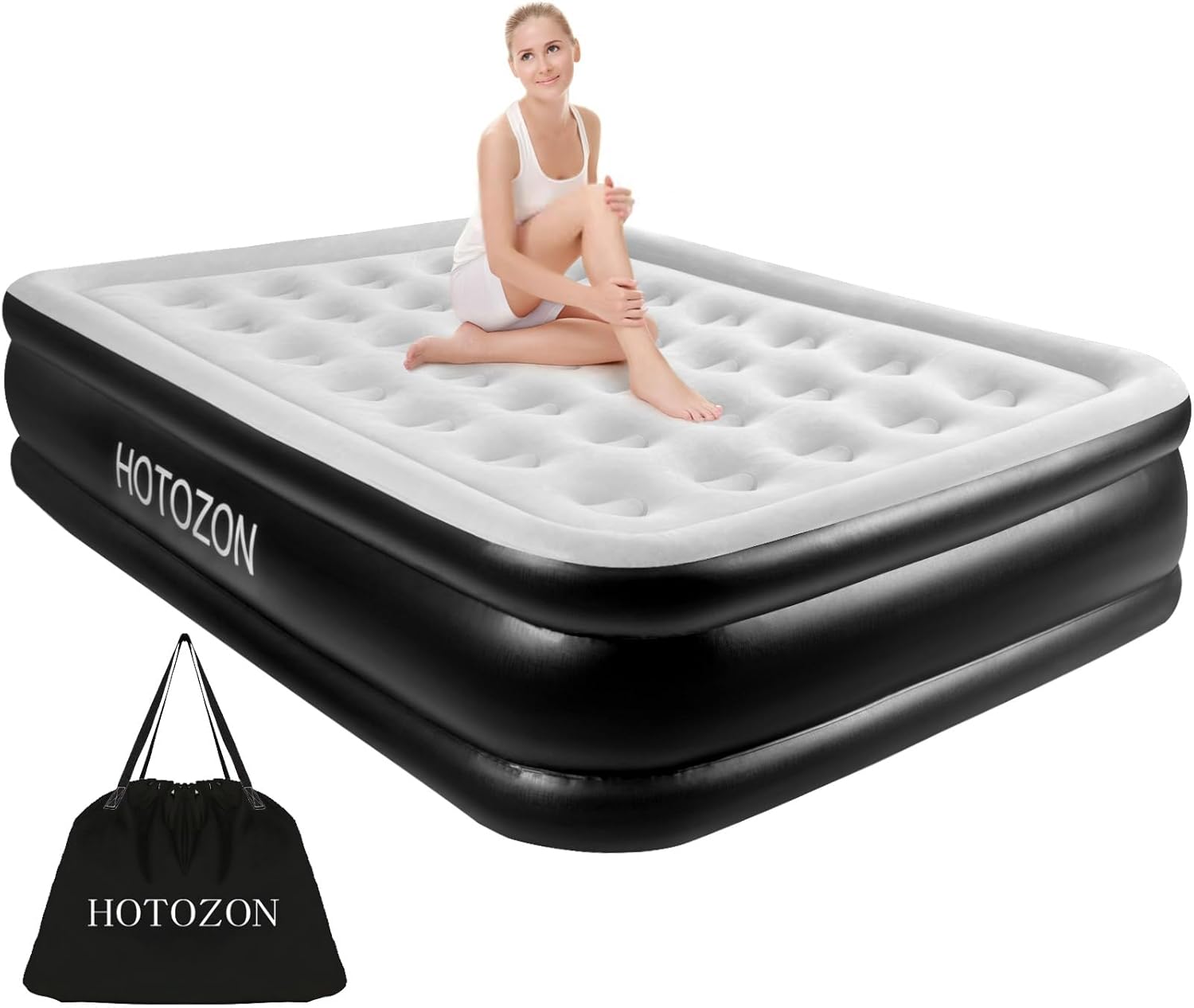 HOTOZON Queen Air Mattress with Builtin Pump, 18" Foldable