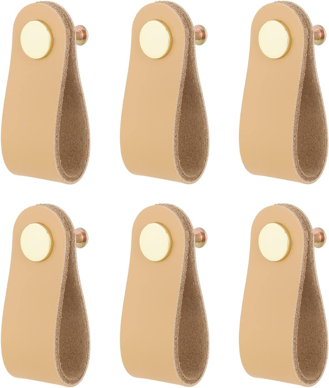 Leather Drawer Pulls for Dresser, 6 Pack Leather Dresser Knobs, Soft Drawer Pulls Cabinet Handles Knobs Perfect Replacement of Metal Drawer Handles, Khaki, (SAU-Pull)