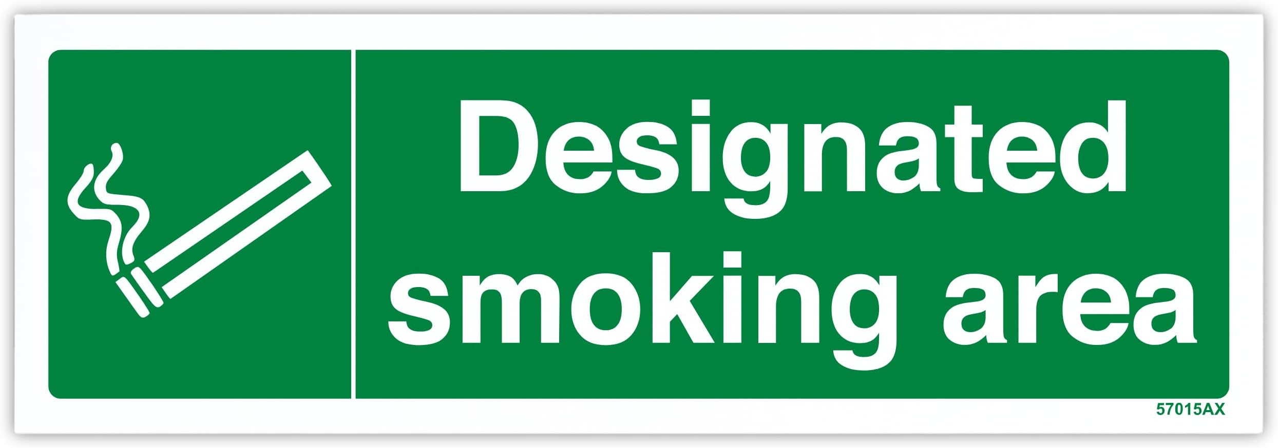 V Safety 57015AX-R Designated Smoking Area Prohibition Sign - Landscape - 300mm x 100mm - 1mm Rigid Plastic, Green