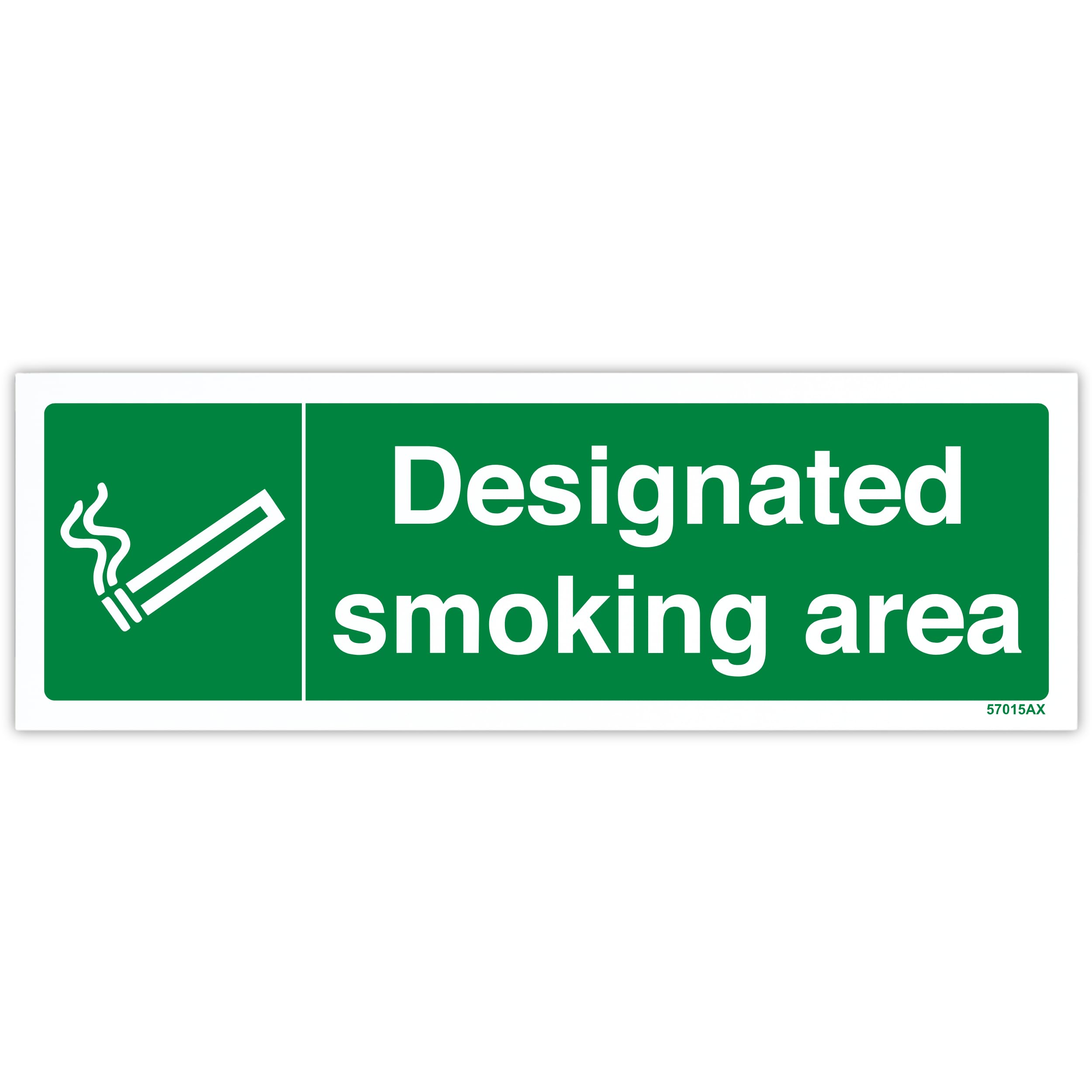 V Safety 57015AX-R Designated Smoking Area Prohibition Sign - Landscape - 300mm x 100mm - 1mm Rigid Plastic, Green